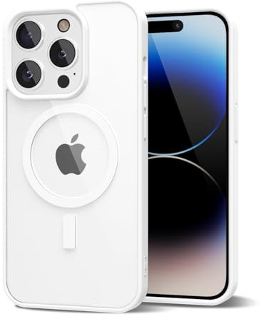 oakxco for iPhone 14 Pro Case Clear Magnetic Compatible with Magsafe, Thin Slim Transparent Non Yellowing, Hybrid Soft Silicone Bumper & Hard Plastic Protective Cover for Women, White