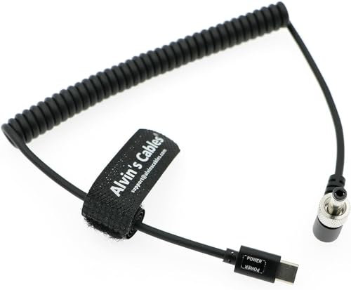 Alvin's Cables PD USB-C Type-C to Lock DC 12V Coiled Power Cable for Blackmagic Video Assist| Atomos Shogun| SmallHD| Feelworld Monitor