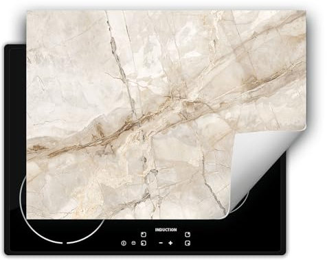 DarHaus Herdabdeckplatte 1 teilig 80x52 cm Küche Herdabdeckung Ceranfeld Herdabdeckplatten Anti Rutsch Matte Aufrollbar, beige - Marmor