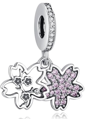 Nbsameng Ciondolo in argento Sterling S925 per bracciali e collane Pandora, un regalo fai da te per le vacanze, per le donne, i fiori di ciliegio che cadono, Argento
