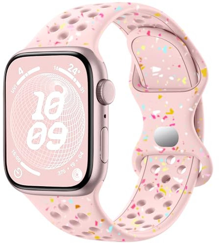 CeMiKa Sport Bracelets Compatible avec avec Apple Watch Bracelet 42mm 44mm 45mm 49mm pour Femmes Hommes Bracelet Respirant en Silicone Recyclable pour iWatch Series 9 8 7 6 5 4 SE Ultra Ultra 2, Rose