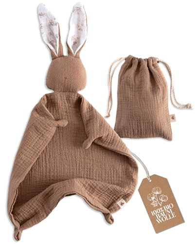 Mikito - Doudou 30x30 cm en Coton Bio - Langes en Coton - Parfait pour Envelopper Votre Nouveau-Né - Cadeaux Originaux pour Les Nouveaux-Nés (Taupe)
