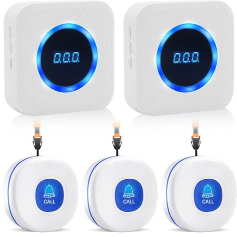 Daytech Notrufknopf für Senioren Hausnotruf Senioren für ältere und Behinderte Menschen, Die Pflege und Betreuung Benötigen，Notfallknopf für Senioren(2 Empfänger und 3 Sender)