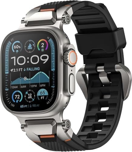 ULTIMAL Compatible with Apple Watch Straps Ultra 2/1 Series 10 9 8 7 6 5 4 SE SE2, Silicone Sport Durable Band for iWatch Strap 49mm 46mm 45mm 44mm (Black+Silver)