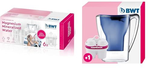 BWT - Pack 6 Filtros con magnesio - 6 Meses de uso - Potencia el sabor, reduce la cal, el cloro y las impurezas del agua & WF 8702 - Jarra con Filtro para Agua (2,7 litros), Color Azul