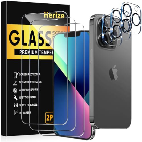 Herize [3+3 Pack] Glass Screen Protector for iPhone 13 Pro Max with Camera Lens Protector, 6.7 Inch HD Clear Tempered Glass Film for iPhone 13 Pro Max, Anti-Scratch, Bubble Free, Case-friendly