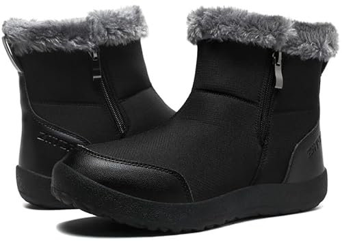 Winterstiefel Damen Wasserdicht Warm Winterschuhe Plush Gefütterte Schneestiefel Winter Kurzschaft Rutschfeste Stiefel Boots Flach Schwarz 42 EU