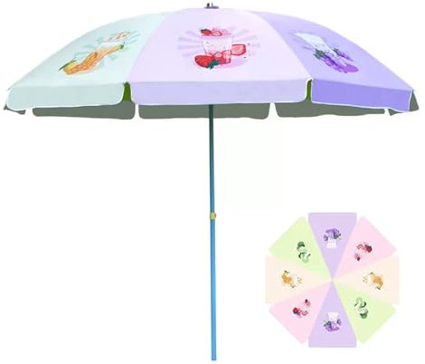240cm/8ft Fashion Print Outdoor Parasol, Water Repellent, UV Resistant Garden Parasol, Market Table Umbrella with Iron Pole for Pool/Backyard/Beach/Deck(Purple)