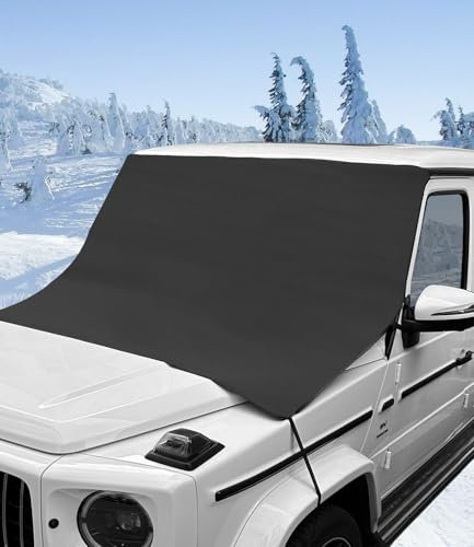 Xaosin Frontscheibenabdeckung Winter 220 x 140 cm Windschutzscheibenabdeckung Fixierung Faltbare Scheibenabdeckung Auto Winter 600D Oxford Autoscheiben Abdeckungen Eisschutzfolien für Meisten Auto