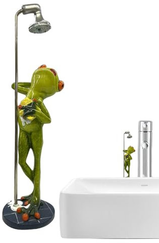 Badende -Figuren – unter der Dusche, Gartendusche, kreative Badfrosch-Statuen, Terrassen- -Skulptur, Outdoor-Dekoration für Rasen, Vorgarten, Blumentopf, Teich