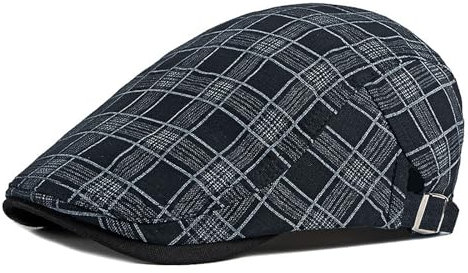 YAMEIZE Retro Plaid Herren Flat Cap - Hut Bäcker Junge Ivy Schiebermütze Trendiger Taxifahrer Baskenmütze Peaky Cotton Driving