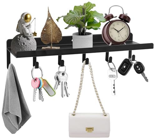 2 Pcs Porte Clef Mural, Porte Clé Mural avec étagère de Rangement, Porte Clés Murale, Plaque à Clés, Boite a Clé Murale Decorative Noirs avec 6 Crochets pour Entrée Bureau Décoration(Motif Moderne)
