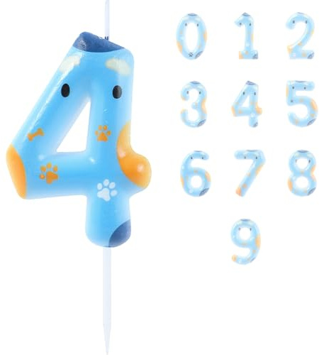 EAKE Blaue Hundepfoten-Kerze, Zahl 4, Welpen-Kuchenaufsatz, Dekoration | Einzigartige Kuchen-Kerze, Welpenaugen-Design, für Kinder und Haustiere, 4. Geburtstag