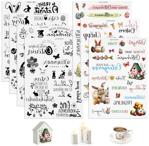 7 Stück Rub On Sticker Ostern,Kerzentattoos Ostern Kerzen Tattoo Ostern Kerzentattoos Rub Ons Ostern Rub On Sticker Frohe Ostern für Glas Holz Möbel Scrapbooking