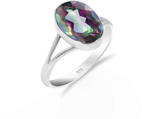 HIMALYA QUARTZ Damen Silber 925 Ring Mit Steinen, Hochzeit Verlobungsring Mystischer Quarz Oval 10x12mm HQ-SR65-MYSTPZ-9.5