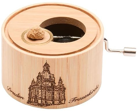 Spieluhr aus Bambus mit der Melodie aus Eine kleine Nachtmusik, Motiv Dresden Frauenkirche, deluxe Sandstein