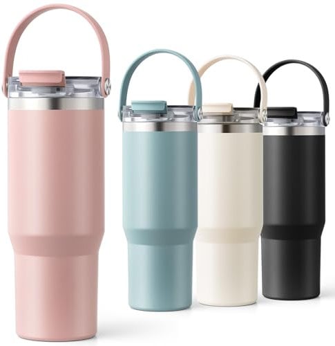 Homealexa Insulated Tumbler 900ml/30oz 304 Stainless Steel, Double Wall Vacuum Design with Leak-Proof Lid and Straw, Perfect for Cold & Iced Beverages Pink