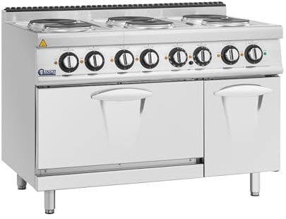 Royal Catering Cucina elettrica con forno 19,1 kW 6 piastre 120 x 73 cm Serie Pro 730 Piastra elettrica con forno Cucina con forno elettrico
