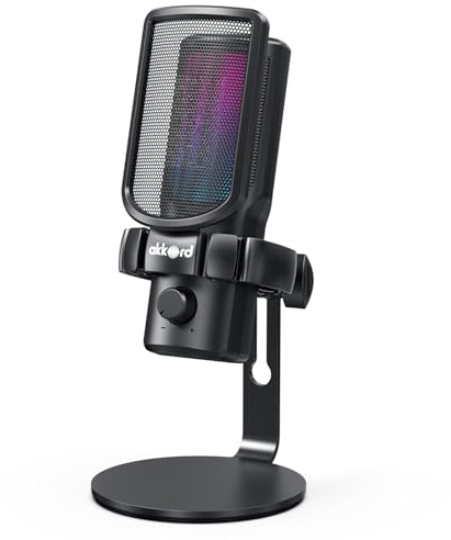 Akkord USB Condenser Microphone, Cardioid Polar Pattern, 192kHz/24Bit, Real-Time Monitoring, 40dB Sensitivity, 50Hz–16kHz Frequency Response, Plug Podcasting, Gaming, Streaming, Voice Recording