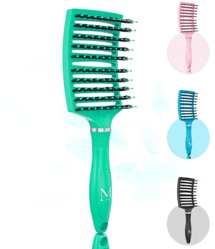 MOONIE’S Haarbürste ohne Ziepen, Premium Haar Bürste Entwirrbürste Detangler für lange Haare, Hair-Brush Haarpflege Paddelbürste für Damen Herren & Kinder, nasses & trockenes Haar, Grün