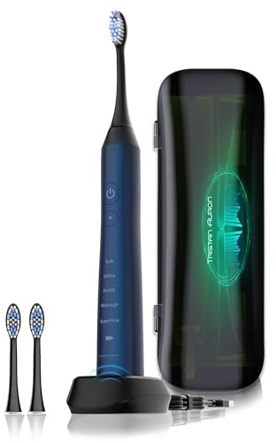 Tristan Auron Schallzahnbürste - Beste Reisezahnbürste 2025-100 Tage risikofrei testen - 55000 Elektrische Schwingungen 5 Programme 60 Tage Batterie mit UV Reiseetui 2 Aufsätze Business Class Blau