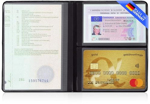 GHADA KFZ-Schein Hülle Unisex – 4-Fach Polyvinylchlorid Schutzetui – Leicht & Reißfest – Fahrzeugschein Mappe in Schwarz – Made in Germany