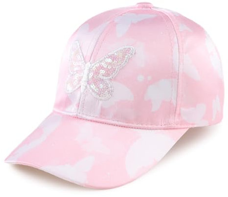 MniJiza Cappello da Sole Estivo da Bambina Gatto Farfalle Floreali Cappello da Bambina (4-8Anni, Farfalla Rosa)