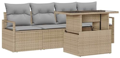vidaXL Garten-Sofa-Set 5 pcs Beige und Hellgrau 100 x 55 x 73 cm, Garten- und Terrassenmöbel, modernes Sofa-Set mit abnehmbaren Kissen, UV-beständiger Rattan-Lounge.
