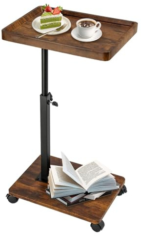 YYW Side Table TV Tray For Couch,C Shaped End Table With Wheels