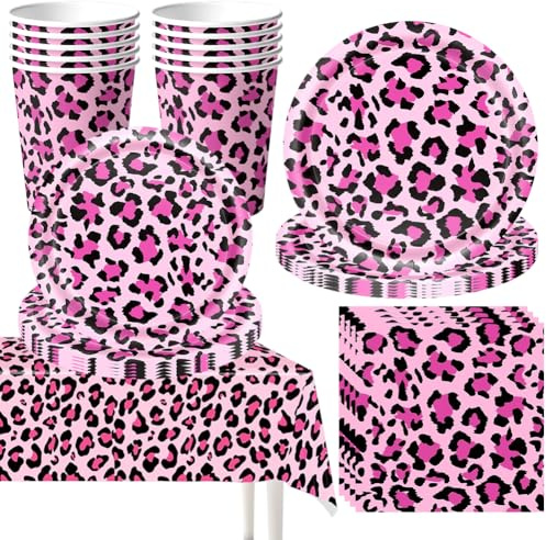 Cheetah Birthday Party Decoration,Leopard Print Birthday Tableware Set, Plates, Cups, Tissues,Beast Leopard Party Decorations -10person