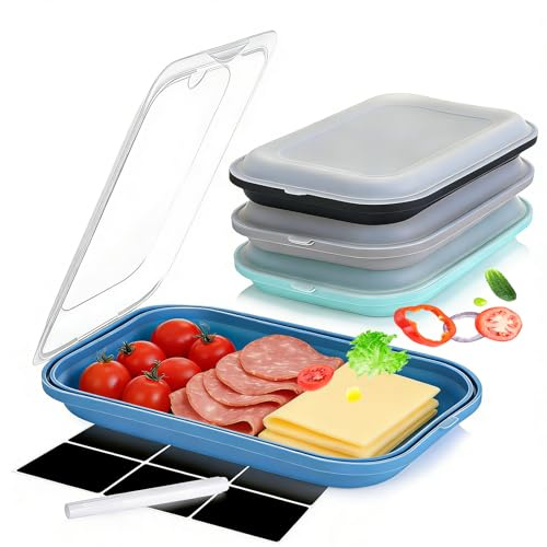 Staranry Juego de 4 Fiambreras para Frigorífico, Tapers para Embutidos y Fiambres con Tapa, Tupper Embutido Nevera Apilable, para Congelador y Microondas