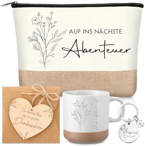Geiserailie Cadeau d'Adieu pour Collègue Trousse de Maquillage Inspirante Porte-Clés Mug Carte en Bois Cadeau de Remerciement pour Collègue, Nouveau Travail, Départ à la Retraite