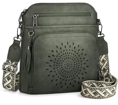 RAINSMORE Umhängetasche Damen Mittelgroß - Schultertasche mit Integrierter Geldbörse & Verstellbarem Breitem Gurt - PU-Leder Handtasche Crossbody Bag für Alltag, Reise & Büro