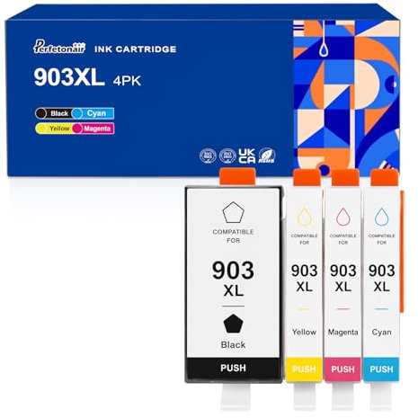 Perfetonair 903XL Druckerpatronen Ersatz für HP Officejet 6950 (4er-Pack) | 903 903 XL kompatibel mit HP Officejet 6950 6960 Officejet Pro 6960 6970 All-In-One Drucker