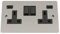 USB Socket 2 Gang - Satin Matt Chrome - Flat (brushed steel) Black Plastic