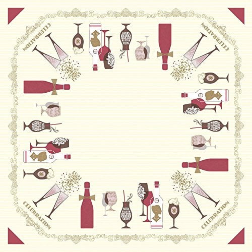 Sovie HORECA Tischdecke Celebration in Champagner-Bordeaux aus Linclass® Airlaid 80 x 80 cm, 20 Stück – Elegantes Design mit Sekt- & Weingläsern, Flaschen und Ornamenten für Festliche Anlässe