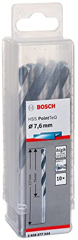 Bosch Professional 10 Stück HSS Spiralbohrer PointTeQ (für Metall, 7,6 x 75 x 117 mm, Zubehör Bohrschrauber)