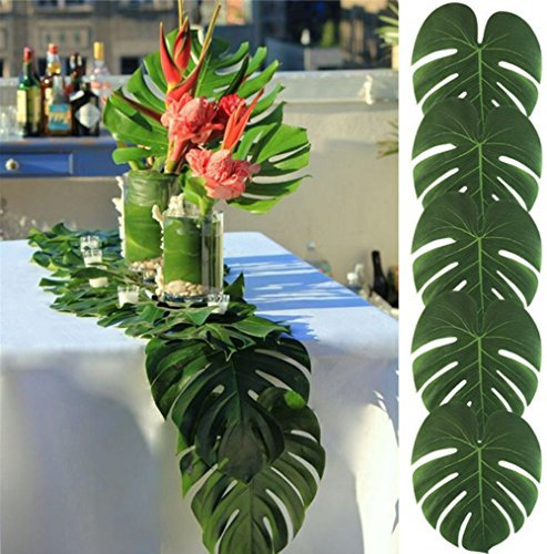 CNFQ - Runner da tavolo con 12 foglie artificiali di Monstera e decorazione per matrimonio, palma tropicale