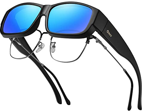 DUCO Herren und Damen Sonnenbrillen Polarisiert Unisex Brille UV400 Schutz Wrap Around Blendschutz Überbrille für Brillenträger Fit-over Polbrille 8956 (Schwarzer Rahmen Revo Blau Linsen)