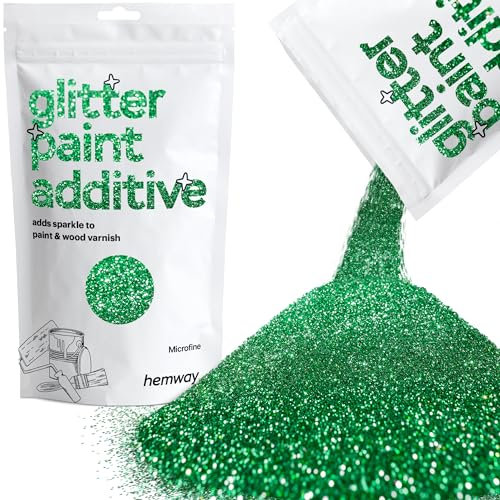 Hemway Glitter Paint Additive - Emerald Green | Microfine Metallic Flakes for Adding Sparkle to Paints & Wood Varnish | Add to Emulsion, Acrylic & Latex for Indoor Sparkly Walls | 100 g