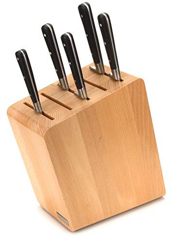 Laguiole en Aubrac Kochmesser Set 5-teilig - Küchenmesser Frankreich - Griff Ebenholz - Messerblock magnetisch Artelegno Verona Buche