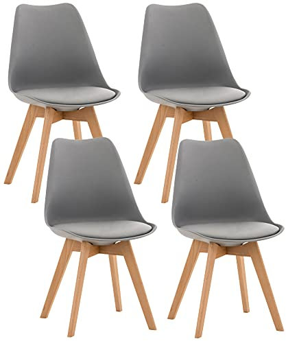 CLP 4er Set Esszimmerstuhl Linares Kunststoff I Stoff I Samt I Cord I Lederoptik I Lehnstuhl Mit Holzgestell, Farbe:grau, Material:Kunststoff