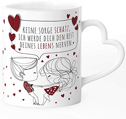 SpecialMe® Tasse mit Herz-Henkel personalisierbar Sprüche Liebe Pärchen mit Liebesbotschaft persönliches Geschenk für Partner, Verliebte, Paare Keine Sorge Schatz weiß Herz-Tasse