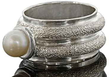 Goldschmiede Silberring, Pearled, in 925 Sterling Silber massiv, Ring mit Perle, Perlenring, Perlenschmuck, Silberschmuck, Ring Damen handmade