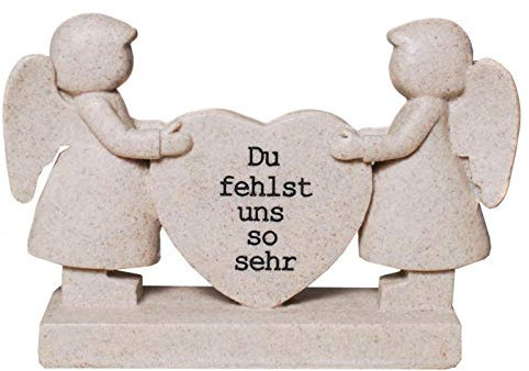 Trauer-Shop Grabdeko Engelpaar mit Herz Du fehlst Uns so sehr. Breite 18 cm.