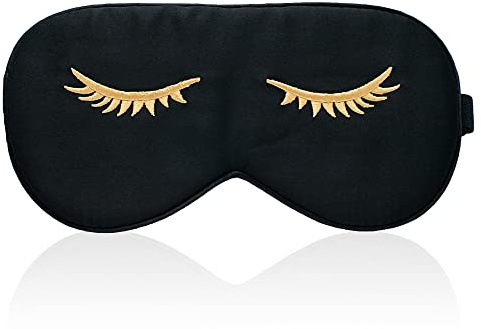 Silk Sleep mask with Adjustable Strap,Comfortable and Super Soft Eye mask Ultimate Sleeping aid Black pattern4