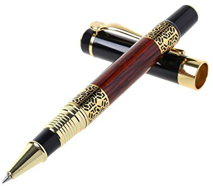 Lyguy Kugelschreiber mit Rollen, Kugelschreiber aus Metall in Holz-Optik, Prägung, Motiv Rollerball Pen Office Schreibwaren Schule