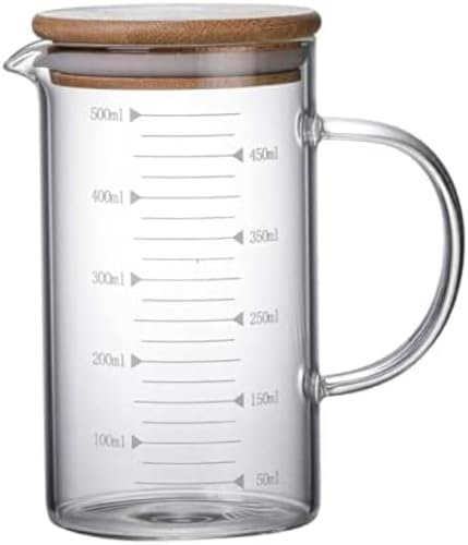 500Ml Glass Measuring Cup Jugs with Airtight Lid Borosilicate Graduated Glass Mug with Handle Pour Spout Clear Scale Mixing Beaker Cooking Baking Measuring Tool Measure Wine Milk Tea Coffee Cook