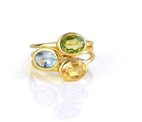 August Birthstone Ringe-Grüne Ringe-Ovale Form Peridot, Blauer Topas, Citrin Ringe-925 Sterling Silber Damen-18K Gelbgold Vergoldete Ringe-August, Dezember Birthstone Ringe Muttertagsgeschenk