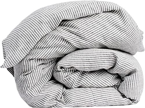 My Linen Home Copripiumino in Lino Lavato (100% Stonewashed) Piumino matrimoniale 200x200 cm, Strisce I Ipoallergenico, Termoregolazione e Traspirazione I Lavabile in lavatrice